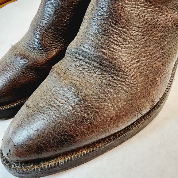 Tony Lama Boots 10B Cowboy Brown Leather Handcrafted Oil Resistant Mens - Picture 12 of 16